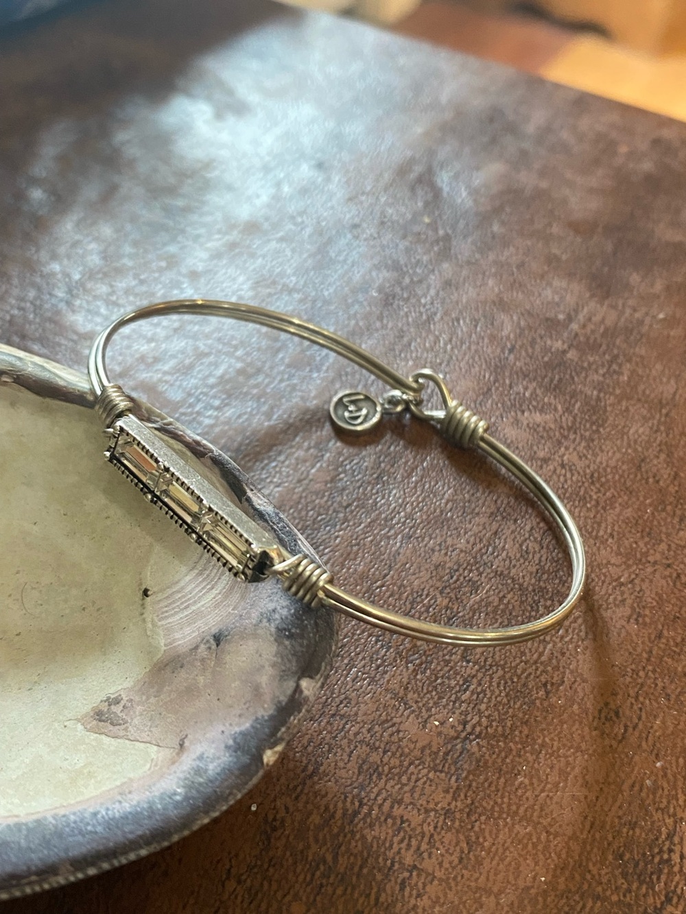 Luca + Danni Silver Baguette Crystal Bar Wire-Wrapped Bracelet Dainty Bangle - Picture 12 of 16